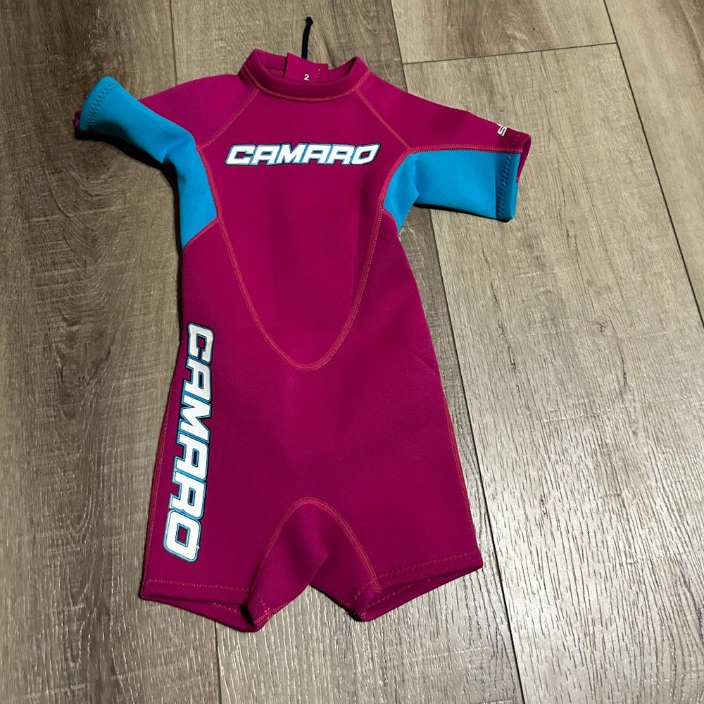 CAMARO Little Girls Pink Blue Shortie Wetsuit Size 2 ~EUC